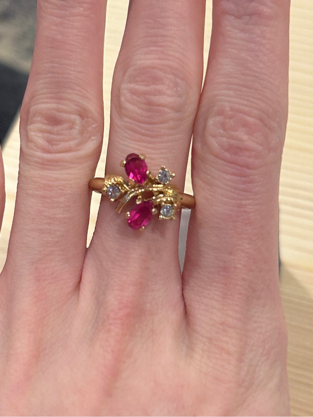 Gold Avon Ring with pink & white Gemstones